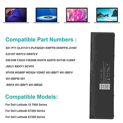 Futurebatt WD52H Replacement Battery Compatible with Dell Latitude E7240 E7250 GVD76 WD52H KWFFN J31N7 NCVF0 W57CV VFV59 HJ8KP 451-BBFX 451-BBFY 451-BBFV 451-BBFT - size: E7240 12.4 4.1 0.7 in