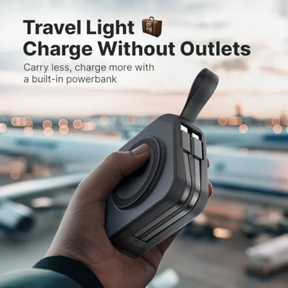 Powerpack Universal 5 in 1 Travel Power Bank - for Magsafe Battery Pack,10000mAh Power Bank with Built in Cable - Wireless Portable Charger for iPhone 15/15 Pro/ProMax, iPhone 14/13/12 Series - color: Black
