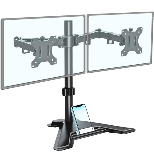 MOUNTUP Dual Monitor Stand - Freestanding & Height Adjustable Monitor Desk Mount, Steady VESA Mount Holds Max 17.6 lbs, Computer Monitor Stand for 2 Screens up to 27 inches, for Home Office - size: Dual, style: Freestanding
