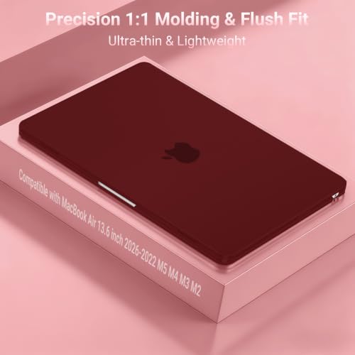 MOSISO Compatible with MacBook Air 13 inch Case M5 2026 M4 M3 M2 2025-2022 | A3449 A3240 A3113 A2681, Hard Shell&Keyboard Cover&Screen Film&Pouch for MacBook Air 13.6 inch Case, Burgundy - color: Burgundy