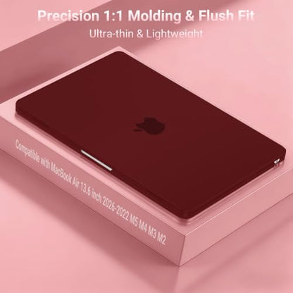 MOSISO Compatible with MacBook Air 13 inch Case M5 2026 M4 M3 M2 2025-2022 | A3449 A3240 A3113 A2681, Hard Shell&Keyboard Cover&Screen Film&Pouch for MacBook Air 13.6 inch Case, Burgundy - color: Burgundy