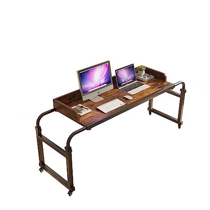 TigerDad Overbed Table with Wheels, Modern Style, Brown, 55.1-82.7x25.6x18.1 inches, 350lbs Weight Capacity - color: Brown