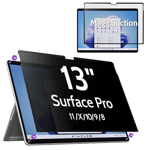 Peslv Privacy Screen for 13 Inch Surface Pro 11/10/9/8/X, MagicSuction™ Removable Anti Spy Black Protector, Glare Blue Light Filter for Microsoft Laptop Computer Monitor - size: Surface Pro 13" 11/10/X/9/8
