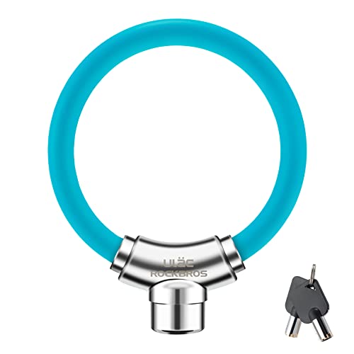ROCKBROS Anti-Theft Bike Cable Lock, Blue, Portable, Versatile, Security | 7-Pin Zinc Alloy Core, 11.8" Unfolded, One-Press Locking, Multi-Section Interlocking, for Bike/Gate/Fence/Grill - color: Blue