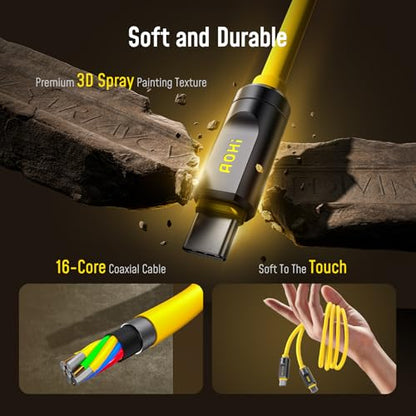 AOHI 80Gb/s USB4 2.0 Cable 3.3FT with up to 120Gbps Bandwidth Boost Dual 8K/4K Display 240W PD 3.1 Fast Charging The Future Adonis for Mac mini M4 Pro MacBook iPhone 17 Pro Max, SSD,Docking, Yellow - size: 3.3 FT