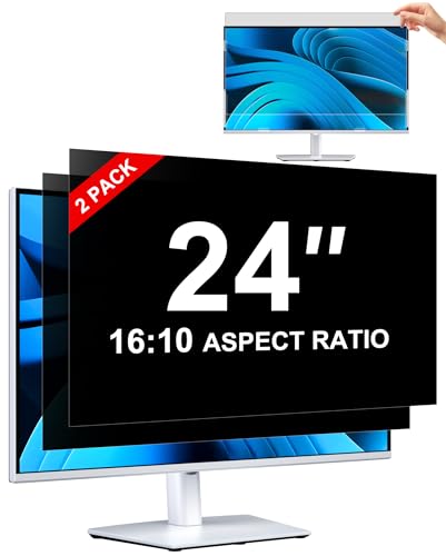 [2-Pack] Privacy Screen For Computer Monitor, 24-Inch 16:10 Aspect Ratio; Anti Spy/Bule Light/Glare And Eye Protection, 2 Install Ways Removable For Office, Airport, Cafe And Other Public Area; Diagonal 24 Inches, Width 20.35 Inches, Height 12.72 Inches -