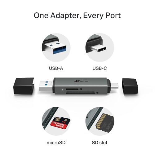 TP-Link SD Card Reader, 2-in-1 USB 3.0 Type-C&A Dual Slot Memory Card Reader for SD/Micro SD/SDHC/SDXC, High-Speed Data Transfer, Plug & Play with Windows, macOS, iPadOS, Android & Chrome OS (UA430D) - style: USB A&C
