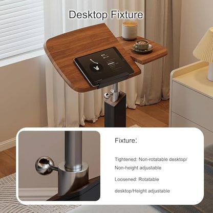 Overbed Table with 360° Wheels, Mobile Small Standing Desk, Tilting Top Height Tray for Laptop and Bedroom Work