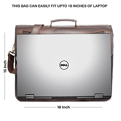 Leather Messenger Bag for Men and Women 18 Inch | Best Laptop Briefcase Satchel Computer Bag with Adjustable Strap - color: Brown