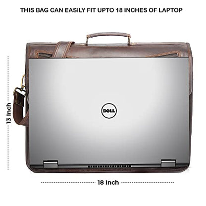 Leather Messenger Bag for Men and Women 18 Inch | Best Laptop Briefcase Satchel Computer Bag with Adjustable Strap - color: Brown