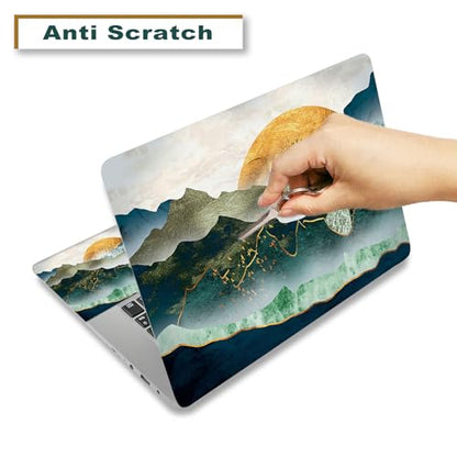 Removable Reusable Laptop Skin Sticker Decal Cover, (2 Wrist Pad Included) | 11.6”12" 13" 13.3" 14" 15" 15.4" 15.6" Laptop Netbook Skin Sticker Cover Art Notebook Protector , Green Mountain & Sun - color: Green Mountain & Sun