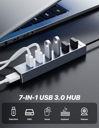 USB C HUB,7 Port USB C to USB Hub,Aluminum Alloy USB 3.0 Data Port | 5Gbps USB Splitter Compatible for Laptop, MacBook, iPad, Surface Pro, XPS