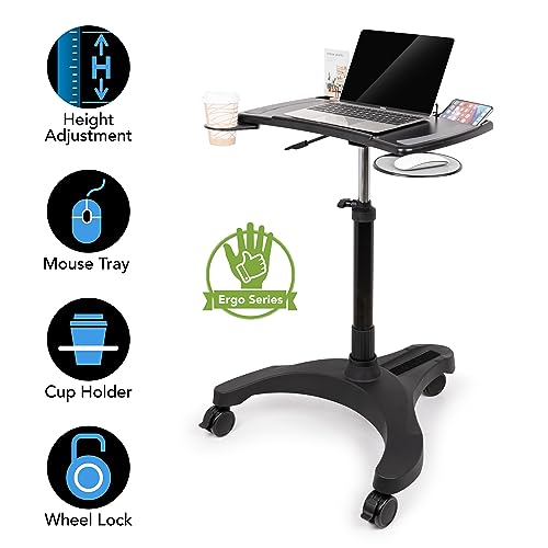 EHO Mobile Laptop Standing Desk Carts on Wheels with Stationery Storage, Pneumatic, Height Adjustable Rolling Stand, Sit to Stand Computer Cart, Workstation for Home, Office, Medical and School - style: Pro Desk