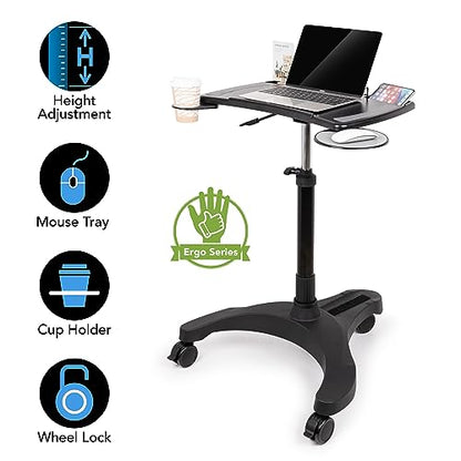 EHO Mobile Laptop Standing Desk Carts on Wheels with Stationery Storage, Pneumatic, Height Adjustable Rolling Stand, Sit to Stand Computer Cart, Workstation for Home, Office, Medical and School - style: Pro Desk
