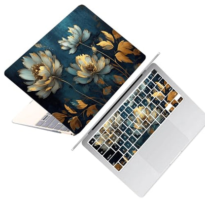 Laptop Shell for MacBook Air 11 inch Case 2015 2014 2013 2012 2011 2010 Release Model A1465 A1370,Air 11.6" Snap on Protective Laptop Hard Case & Keyboard Cover,Blue Gold Flower - color: Blue Gold Flower, size: Air 11" 2010-2015(A1370/A1465)
