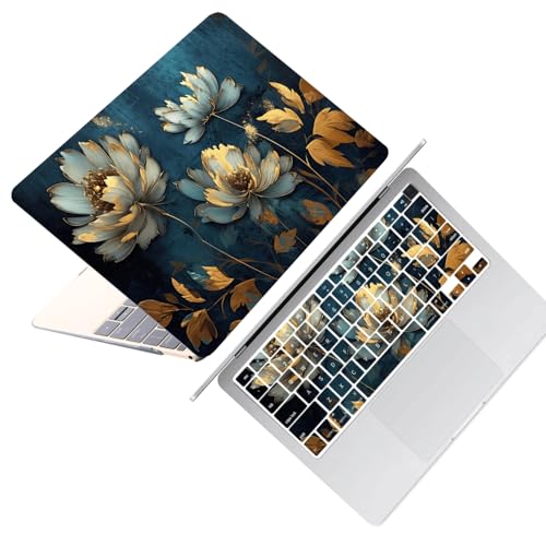 Laptop Shell for MacBook Air 11 inch Case 2015 2014 2013 2012 2011 2010 Release Model A1465 A1370,Air 11.6" Snap on Protective Laptop Hard Case & Keyboard Cover,Blue Gold Flower - color: Blue Gold Flower, size: Air 11" 2010-2015(A1370/A1465)