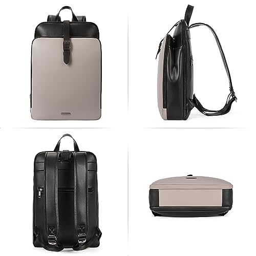 CLUCI Leather Backpack for Women, 15.6 inch Laptop Bag, Large Genuine Work Backpack Travel Back - color: 0-6 Grey With Black