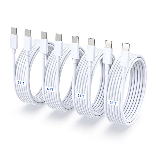 TZBAY 4-Pack 6ft 60W USB-C to C Fast Charging Cable, Type C to C Charger Cord for iPhone 17, 17 Air, 17 Pro, 17 Pro Max, 16,16 Plus, 16 Pro, 16 Pro Max, 15, Pad Pro, Galaxy S25, S24- White - color: White 4x6ft