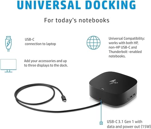 HP USB-C Essential Dock G5 Docking Station with 100W Power Delivery | HDMI,DisplayPort, Audio, USB-C, Includes Dockztorm Hub – (Renewed)
