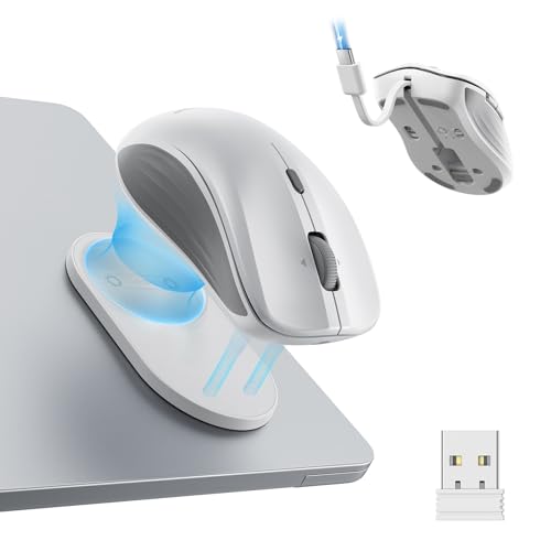 ESR MagMouse Snap-to-Carry Bluetooth Mouse, Rechargeable Wireless Mouse for Laptop with Built-in Charging Cable, Reusable Adhesive Holder, BT 5.0 + 2.4 GHz Connectivity, Silent, Ergonomic, White - color: White