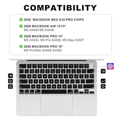 Allinside Keyboard Cover for 2026 MacBook Neo 13-inch A3404 (A18 Pro) & MacBook Air 13"/15" and MacBook Pro 14"/16" (M5 Chip), Premium Silicone Keyboard Protector Skin, US ANSI Layout, Black - color: Black