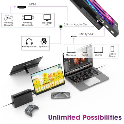 Kado 15.6 Inch 1080p FHD Ultra-Slim Laptop Monitor Second Display | IPS 1920x1080 Adjustable Kickstand, Screen Extender for PC, Mac, Tablet, Phone, Xbox, PS5, Switch USB-C & HDMI Connectivity - size: 72% sRGB