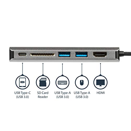 StarTech 6-in-1 USB-C Travel Dock, 4K HDMI, 100W PD, 3x USB Hub, SD, GbE | USB-C Multiport Adapter, Mini Dock for MacBook / Dell / Thinkpad / HP, Thunderbolt compatible - style: 6-IN-1 with SD