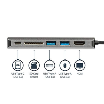 StarTech 6-in-1 USB-C Travel Dock, 4K HDMI, 100W PD, 3x USB Hub, SD, GbE | USB-C Multiport Adapter, Mini Dock for MacBook / Dell / Thinkpad / HP, Thunderbolt compatible - style: 6-IN-1 with SD