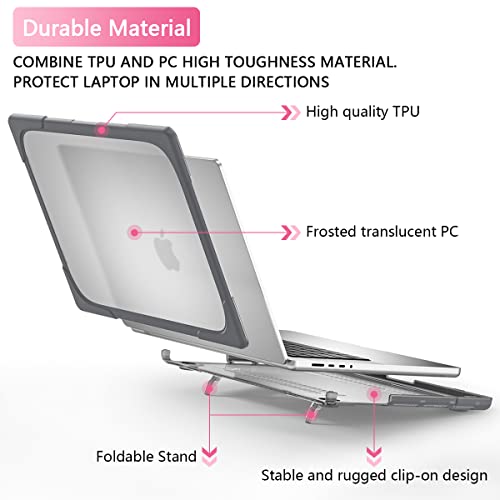 Batianda Heavy Duty Case for MacBook Pro 14 inch 2026-2021, Grey | Fits M5/M4/M3/M2/M1 Pro Max Chip, Ergonomic Foldable Stand Holds 22 lbs, Shockproof Bumper, Matte Translucent Hard Shell - color: Gray
