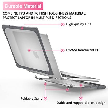 Batianda Heavy Duty Case for MacBook Pro 14 inch 2026-2021, Grey | Fits M5/M4/M3/M2/M1 Pro Max Chip, Ergonomic Foldable Stand Holds 22 lbs, Shockproof Bumper, Matte Translucent Hard Shell - color: Gray