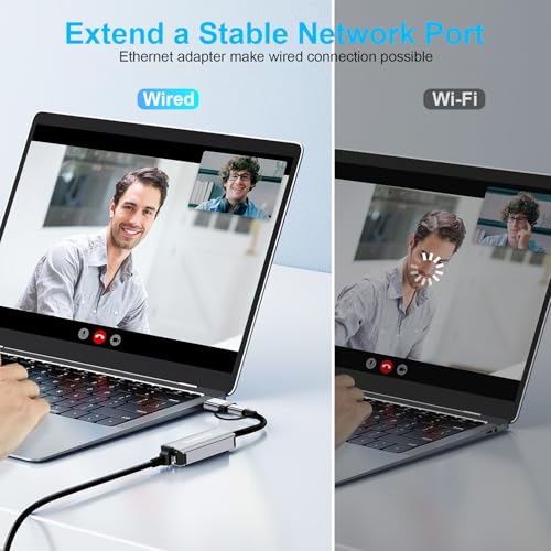 USB C to Ethernet Adapter 2.5Gbps, USB 3.0 to Ethernet Adapter 2-in-1, ethernet to USB-A & USBC Device (Thunderbolt 4/3), 2500/1000/100Mbps RJ45 Network for Laptop, MacBook/iPad/XPS/Windows - size: 2500 Mbps