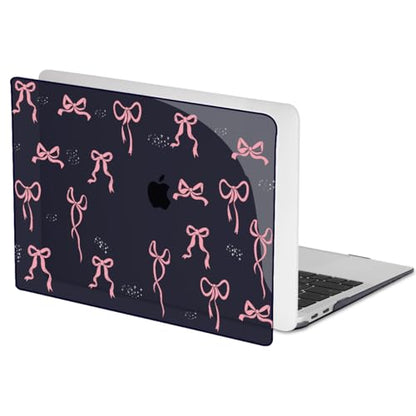 for MacBook Air 13 inch Case 2021 2020 2019 2018 Release M1 A2337 A2179 A1932, Pritned Pattern Plastic Hard Case Cover for MacBook Air 13 M1 with Retina Display Touch ID, Pink Bowknot Black - color: Pink Bowknot Black