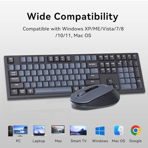 AUSDOM Wireless Keyboard and Mouse Combo - 108 Keys Mechanical Feel, 2.4G Full-Sized Rechargeable Silent Keyboard & 3 DPI Adjustable Mouse, Numeric Keypad, USB Receiver for PC/Laptop/Windows/Mac