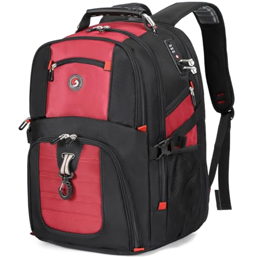 SHRRADOO Large Travel Laptop Backpack for Women, Work College Backpacks | Fit 17 Inch Laptops, with Combination Lock, Carry On Flight Approved, 50L Big Bags, Business Backpack High schoolbag - color: Red
