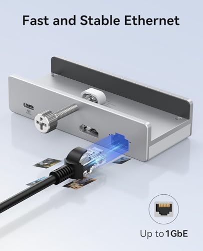 ORICO Clip Docking Station, 8-in-1 Clamp USB C Hub with 4K@60Hz HDMI, 100W PD, Gigabit Ethernet, 4xUSB Port, AUX, 10Gbps Clamp Docking Station for Laptop, MacBook, PC (Adapter Not Included) - color: Silver
