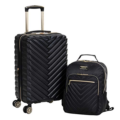 Kenneth Cole REACTION Madison Square Lightweight Hardside Chevron Expandable Spinner Luggage, Black, 2-Piece (20" Carry On + Backpack) - color: Black, size: 2-Piece (20" Carry On + Backpack)
