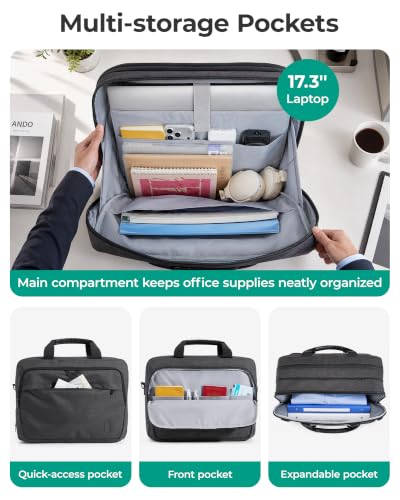 BAGSMART 3 In 1 Laptop Bag for Men Expandable Computer Bag 17.3 Inch, Gray | Messenger Bag Briefcase Work Bag Business Travel Office - color: Gray-【3-in-1】