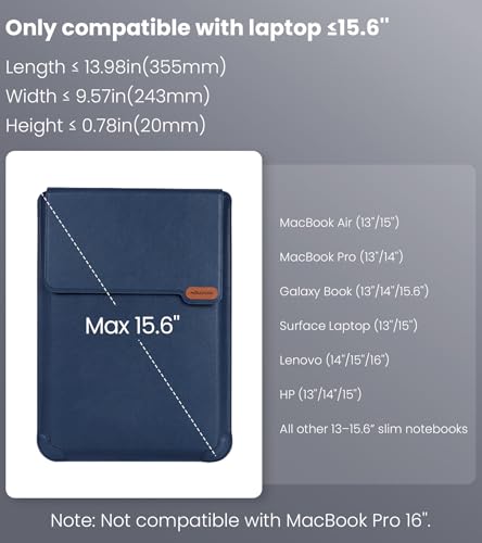 Nillkin Laptop Sleeve 15.6 inch (3-in1), MacBook Sleeve with Adjustable Stand & Mouse Pad, 2 Stand Modes, 15 inch Laptop Case, Slim MacBook Accessories for Samsung/Surface/Chromebook 13-15.6'', Blue - color: Blue