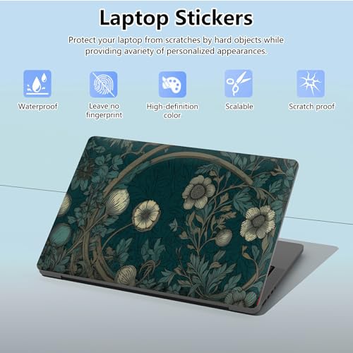 Universal Laptop Skin Sticker with 2 Wrist Pad Skins, Waterproof Scratch Resistant Vinyl Laptop Cover Decal, Cut to Fit for 11–15.6 Inch MacBook HP Dell Lenovo, Blue Flowers - color: Blue Flowers
