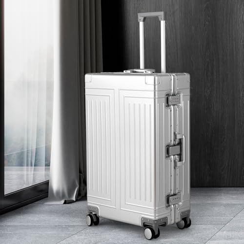 All Aluminum Magnesium Luggage 28inch，Cut from Whole Aluminum Sheet（3rd Generation，Premium Magnesium Metal zipperless suitcase ） (silvery, 28inch) - color: silvery, size: 28 inch