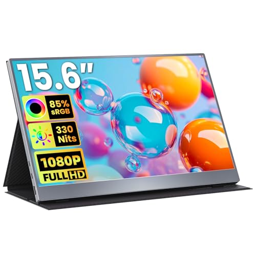 Upperizon Portable Monitor 15.6 inch FHD 85% sRGB 60Hz HDR HDMI USB-C Travel Monitor for Laptop MacBook PC Surface PS5 Xbox, External Display with Cover & Speakers, VESA Compatible - size: 15.6 inch