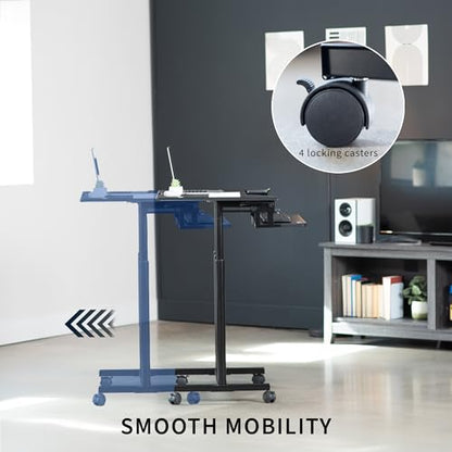 VIVO Mobile Height Adjustable Table, Stand Up Desk Cart with Sliding Keyboard Tray, Computer Workstation, Rolling Presentation Cart, Black, CART-V06A | Height Adjustable, Stand Up Desk, Sliding Keyboard Tray, Computer Workstation, Rolling Presentation Car