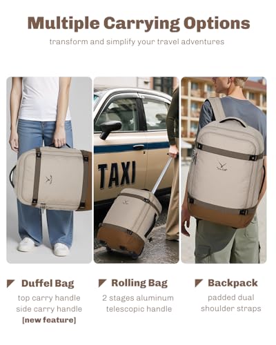 Hynes Eagle Rolling Backpack 42L Backpack with Wheels Airline Approved Carry on Luggage Laptop Travel Suitcase Bag for Women Men Khaki - color: Khaki