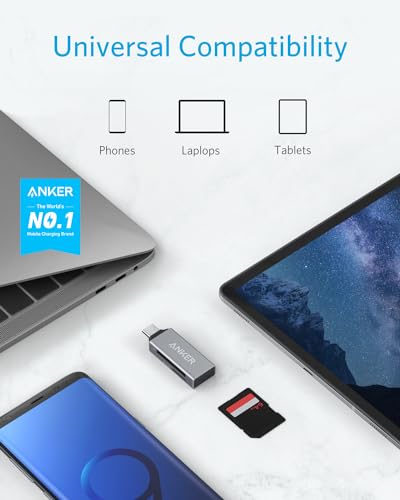Anker SD Card Reader, 2-in-1 USB C Memory Card Reader for Digital Camera SD Card Viewer with Dual Slot for SDXC, SDHC, SD, MMC, RS-MMC, Micro SDXC,MicroSD, Micro SDHC Card, and UHS-I Cards | For iPhone and Laptops, Card Viewer with Dual Slots for SDXC/SDH