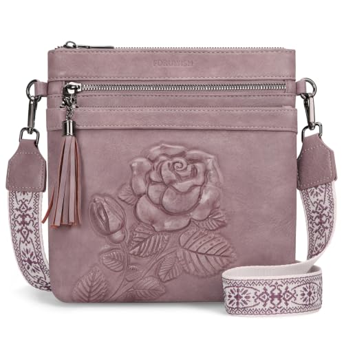 Vegan Leather Purses for Women, Daily Travel Crossbody Bags | Small Multi-Pocket Shoulder Bag with Adjustable Boho Wide Strap - color: Purple