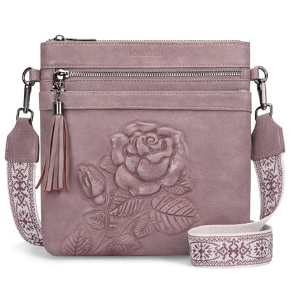 Vegan Leather Purses for Women, Daily Travel Crossbody Bags | Small Multi-Pocket Shoulder Bag with Adjustable Boho Wide Strap - color: Purple