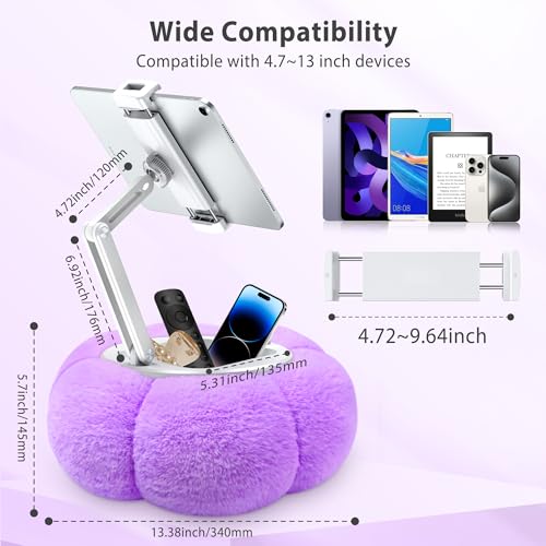 CreaDream Pumpkin Tablet Pillow Stand Holder for Kindle iPad, Adjustable Phone Pillow Stand for Lap Bed with Detachable Snack Bowl, Compatible with 4.7"-13" Tablet, iPad, iPhone, Samsung Tabs, Kindle - color: Purple
