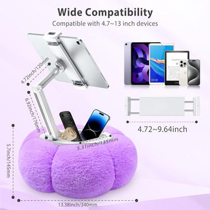 CreaDream Pumpkin Tablet Pillow Stand Holder for Kindle iPad, Adjustable Phone Pillow Stand for Lap Bed with Detachable Snack Bowl, Compatible with 4.7"-13" Tablet, iPad, iPhone, Samsung Tabs, Kindle - color: Purple