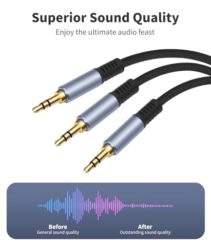 1/8" TRS Stereo Splitter Cable 6.6FT(Splitter 20cm), Male to Dual Male, 3.5mm Y-Splitter Stereo Cable, for Speakers, Headphone, Cell Phone PC Laptop, Perfect for Switching or Two Sets of Speakers - size: 6.6FT