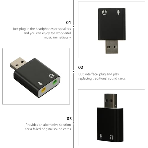 External USB 7.1 Audio Sound Card Aluminum Drive-Free Adapter for PC Laptop Live Streaming with Headphone and Microphone Jack, Black, Compatible with Multiple Operating Systems